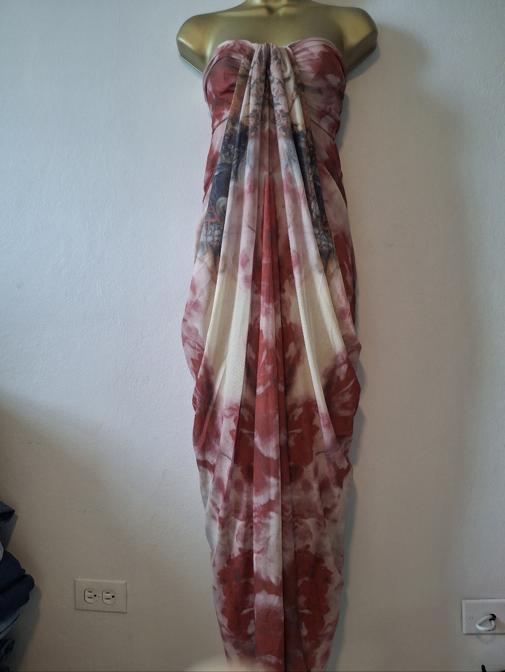 Strapless Pink Floral Maxi Dress